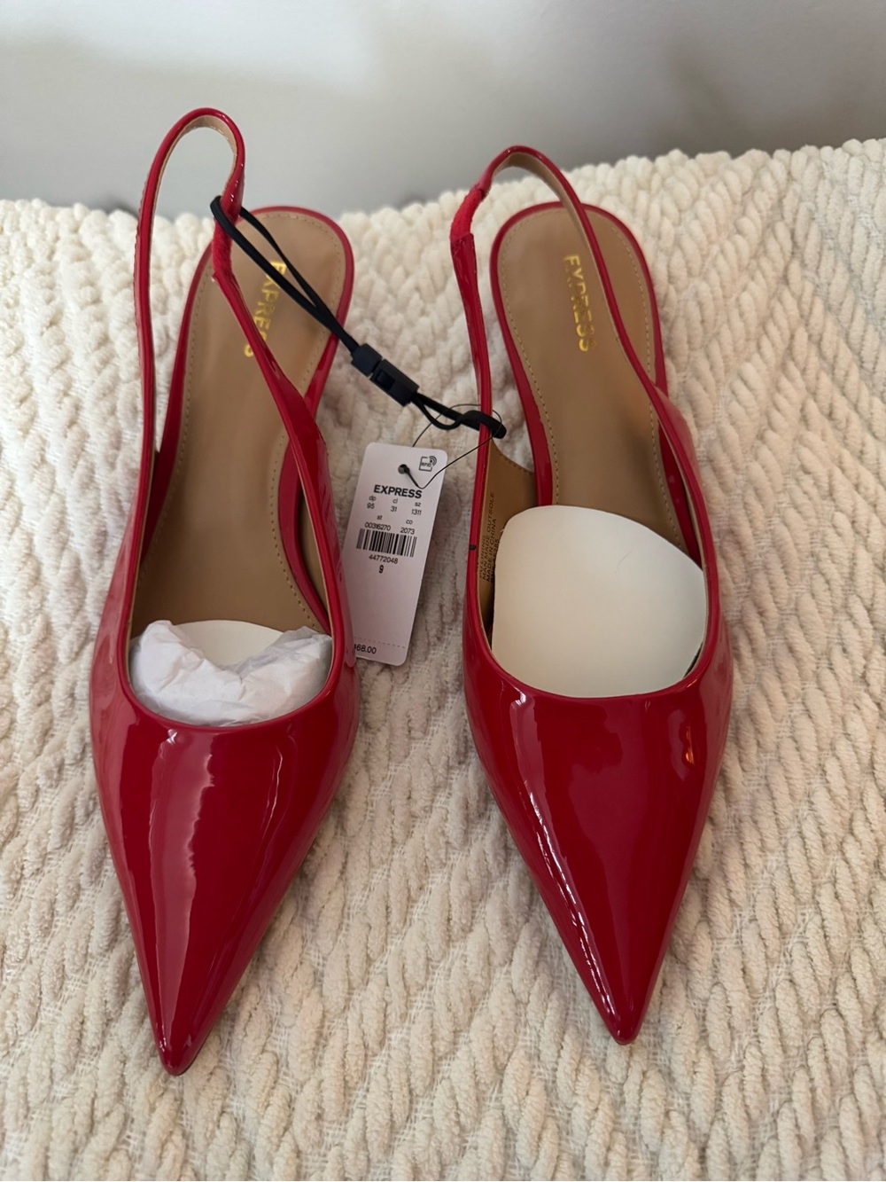 Express Red Patent Pointed-Toe Slingback Pumps